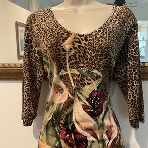 Valentina Animal Print Blouse with Floral Accents
